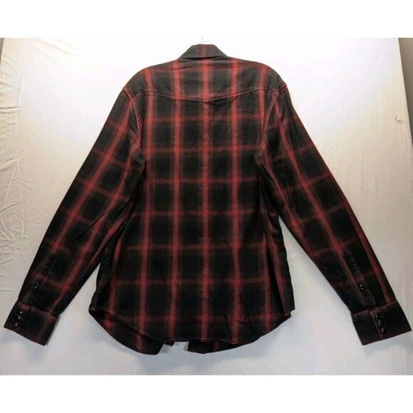 7 For All Mankind Red Black Buffalo Plaid Snap Button Long Sleeve Shirt Large - Picture 3 of 8